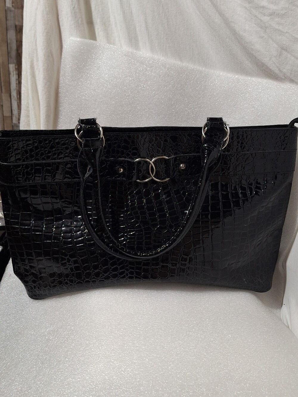 Black Croc-Embossed Tote Bag - Classic Women's Work Bag